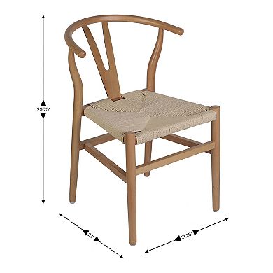 Merrick Lane 2PK Y-Back Style Stack Kitchen Chair w/ Wood Frame, Kraft Rope Seat