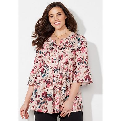 Catherines Women's Plus Size Petite Georgette Pintuck Blouse