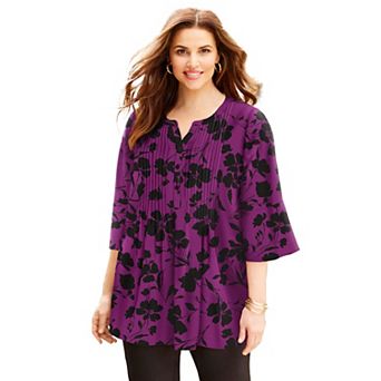 Catherines Women's Plus Size Petite Georgette Pintuck Blouse