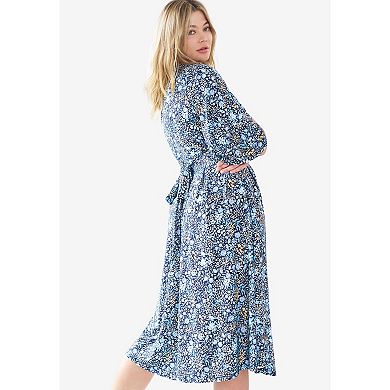 ellos Plus Size Surplice Tie Back Midi Dress
