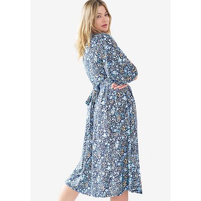 ellos Plus Size Surplice Tie Back Midi Dress