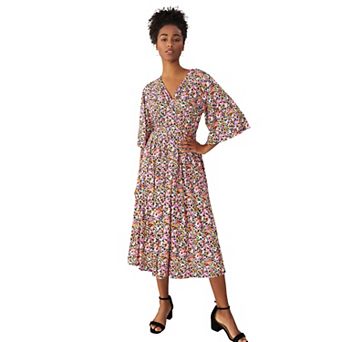 ellos Plus Size Surplice Tie Back Midi Dress