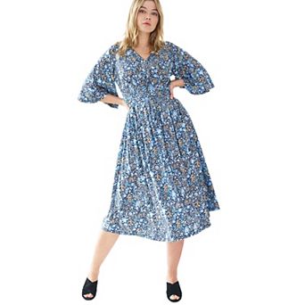 ellos Plus Size Surplice Tie Back Midi Dress