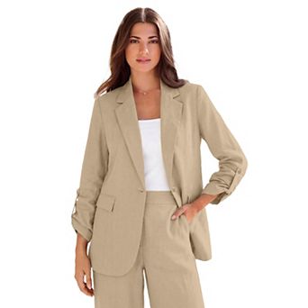 Roaman's Women's Plus Size Linen Blazer