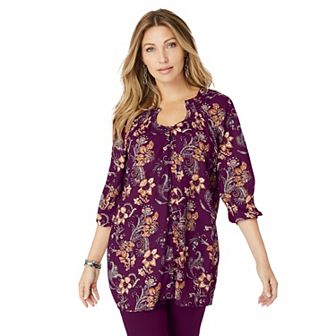 Roaman's Women's Plus Size Ruffle Neck Boho Blouse.