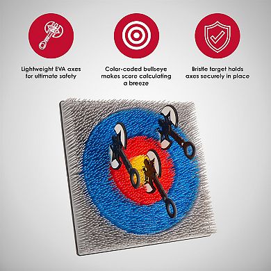 Jumbl Wall-Mounted Foam Axe Throwing Game Set, Bristle Target with Foam Axes for Adults & Kids