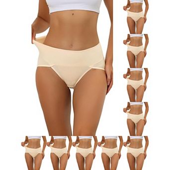 10 Packs Women's Hi-Cut Ribbed High Waist Tummy Control Underwear, Available in Plus Size