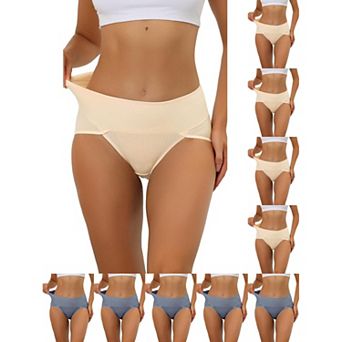 10 Packs Women's Hi-Cut Ribbed High Waist Tummy Control Underwear, Available in Plus Size