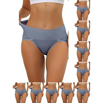 10 Packs Women's Hi-Cut Ribbed High Waist Tummy Control Underwear, Available in Plus Size