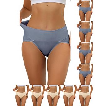 10 Packs Women's Hi-Cut Ribbed High Waist Tummy Control Underwear, Available in Plus Size