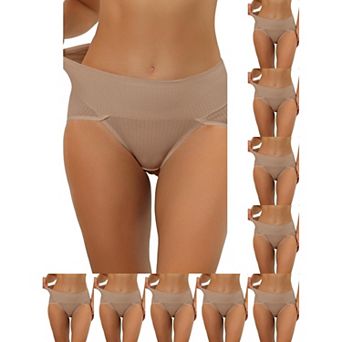 10 Packs Women's Hi-Cut Ribbed High Waist Tummy Control Underwear, Available in Plus Size