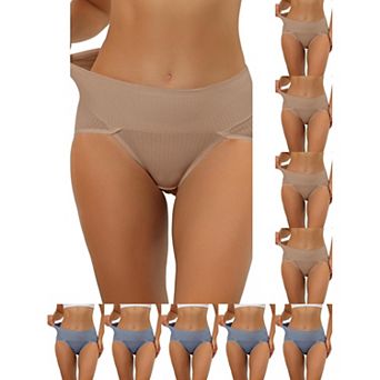 10 Packs Women's Hi-Cut Ribbed High Waist Tummy Control Underwear, Available in Plus Size