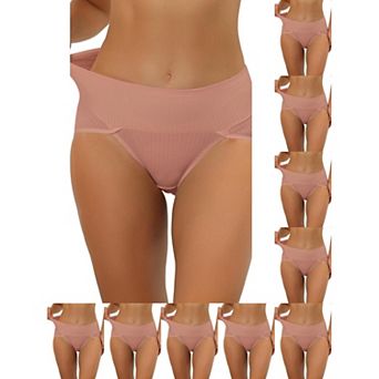 10 Packs Women's Hi-Cut Ribbed High Waist Tummy Control Underwear, Available in Plus Size