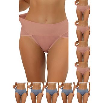 10 Packs Women's Hi-Cut Ribbed High Waist Tummy Control Underwear, Available in Plus Size