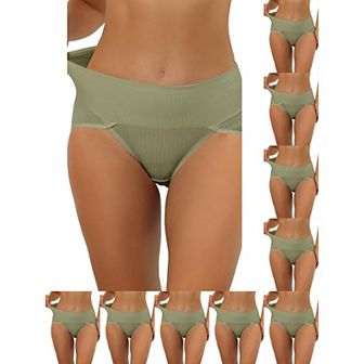 10 Packs Women's Hi-Cut Ribbed High Waist Tummy Control Underwear, Available in Plus Size