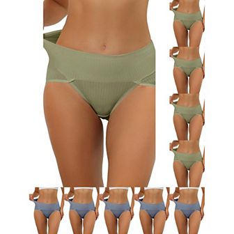 10 Packs Women's Hi-Cut Ribbed High Waist Tummy Control Underwear, Available in Plus Size
