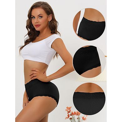 10 Packs Women's High Waist Underwear Tummy Control Comfortable Lace Trim Ribbed Panties