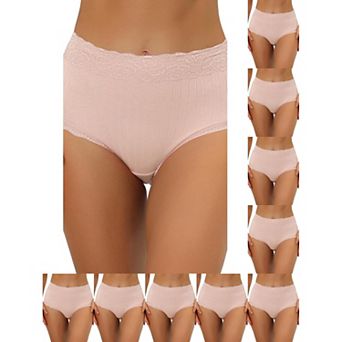 10 Packs Women's High Waist Underwear Tummy Control Comfortable Lace Trim Ribbed Panties