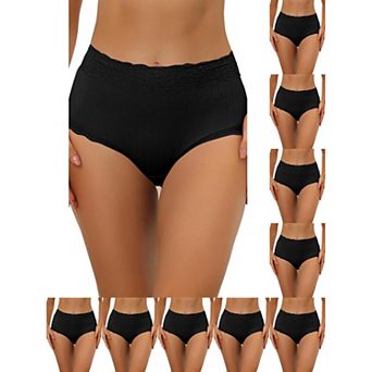 10 Packs Women's High Waist Underwear Tummy Control Comfortable Lace Trim Ribbed Panties