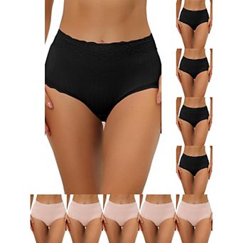 10 Packs Women's High Waist Underwear Tummy Control Comfortable Lace Trim Ribbed Panties