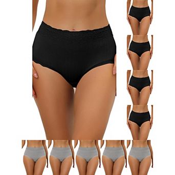 10 Packs Women's High Waist Underwear Tummy Control Comfortable Lace Trim Ribbed Panties