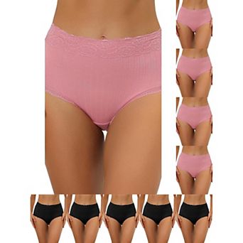 10 Packs Women's High Waist Underwear Tummy Control Comfortable Lace Trim Ribbed Panties