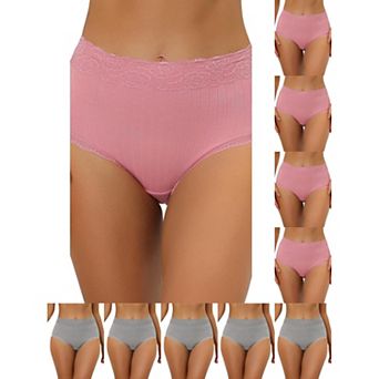10 Packs Women's High Waist Underwear Tummy Control Comfortable Lace Trim Ribbed Panties