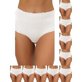 10 Packs Women's High Waist Underwear Tummy Control Comfortable Lace Trim Ribbed Panties