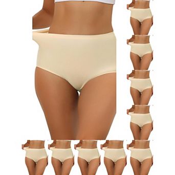 10 Packs Women's Elastic High-Waisted One-Piece Brief Breathable No Show Hipster Underwear