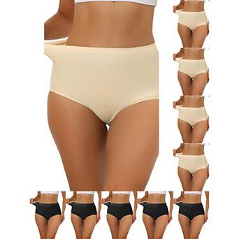 10 Packs Women's Elastic High-Waisted One-Piece Brief Breathable No Show Hipster Underwear