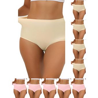 10 Packs Women's Elastic High-Waisted One-Piece Brief Breathable No Show Hipster Underwear