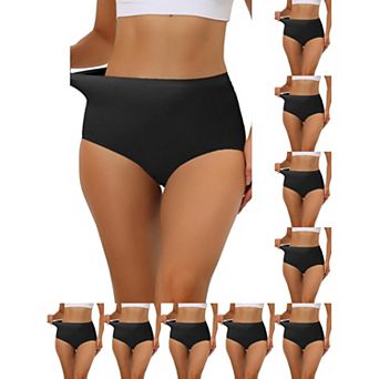 10 Packs Women's Elastic High-Waisted One-Piece Brief Breathable No Show Hipster Underwear