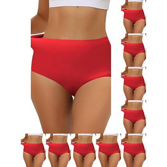 10 Packs Women's Elastic High-Waisted One-Piece Brief Breathable No Show Hipster Underwear