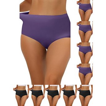 10 Packs Women's Elastic High-Waisted One-Piece Brief Breathable No Show Hipster Underwear