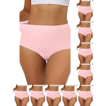 10 Packs Women's Elastic High-Waisted One-Piece Brief Breathable No Show Hipster Underwear
