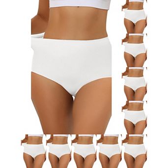 10 Packs Women's Elastic High-Waisted One-Piece Brief Breathable No Show Hipster Underwear