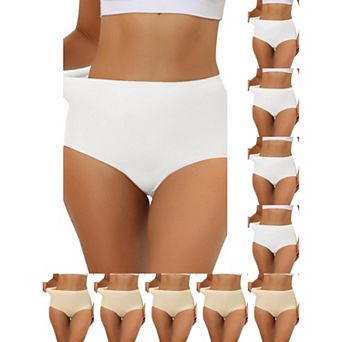 10 Packs Women's Elastic High-Waisted One-Piece Brief Breathable No Show Hipster Underwear