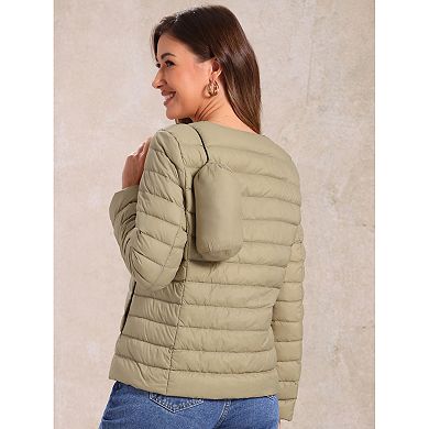 Women's Puffer Jacket Lightweight Button Down Packable Long Sleeve Coat