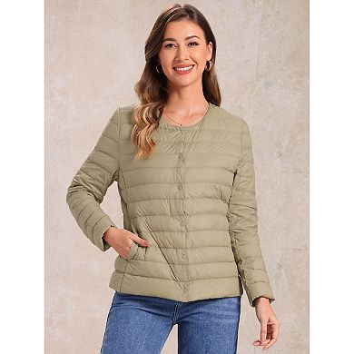 Women's Puffer Jacket Lightweight Button Down Packable Long Sleeve Coat