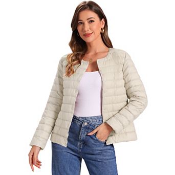 Women's Puffer Jacket Lightweight Button Down Packable Long Sleeve Coat