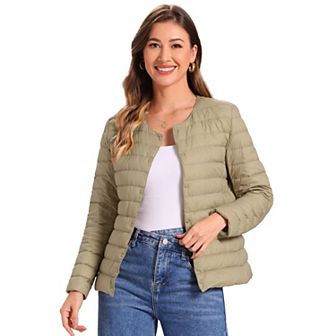 Women's Puffer Jacket Lightweight Button Down Packable Long Sleeve Coat
