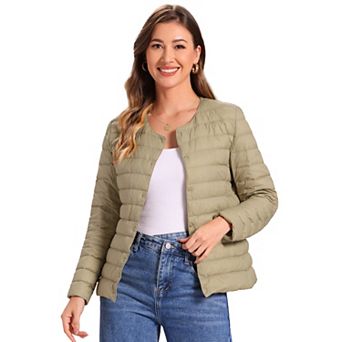 Women's Puffer Jacket Lightweight Button Down Packable Long Sleeve Coat