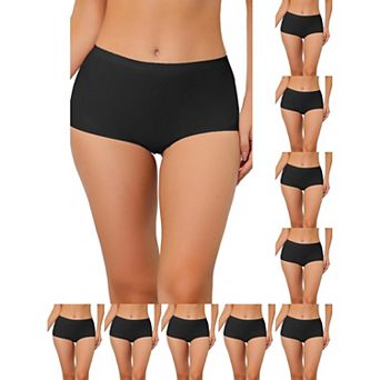 10 Packs Women's Boy-Shorts Underwear Unlined Invisible Mid Waist Stretch Solid Panties