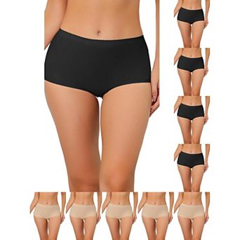 10 Packs Women's Boy-Shorts Underwear Unlined Invisible Mid Waist Stretch Solid Panties