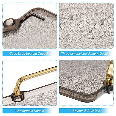 Plastic Serving Tray with Golden Handle, 2 Pcs 16.1" x 8.7"/12.2" x 7.9" Rectangular Decorative Tray