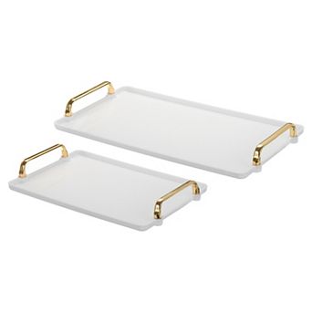 Plastic Serving Tray with Golden Handle, 2 pc 16.1" x 8.7"/12.2" x 7.9" Rectangular Decorative Tray
