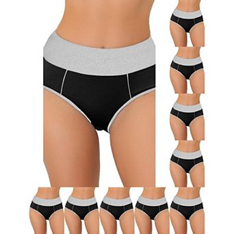 10 Packs Women's High Waist Tummy Control Color-Block Brief, Available in Plus Size