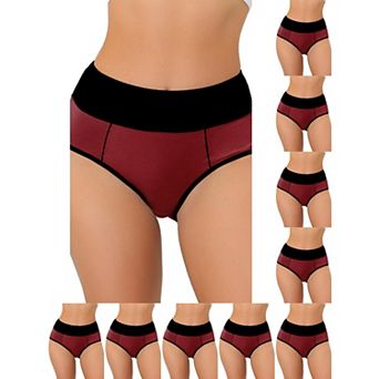 10 Packs Women's High Waist Tummy Control Color-Block Brief, Available in Plus Size