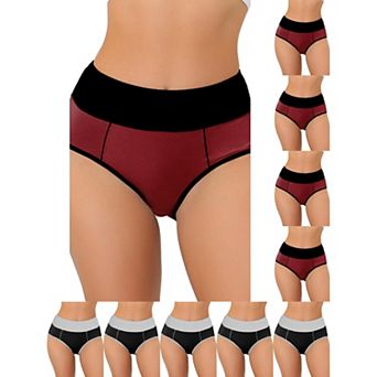10 Packs Women's High Waist Tummy Control Color-Block Brief, Available in Plus Size