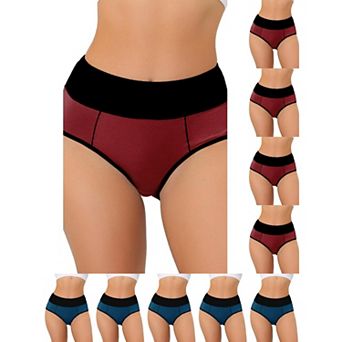 10 Packs Women's High Waist Tummy Control Color-Block Brief, Available in Plus Size